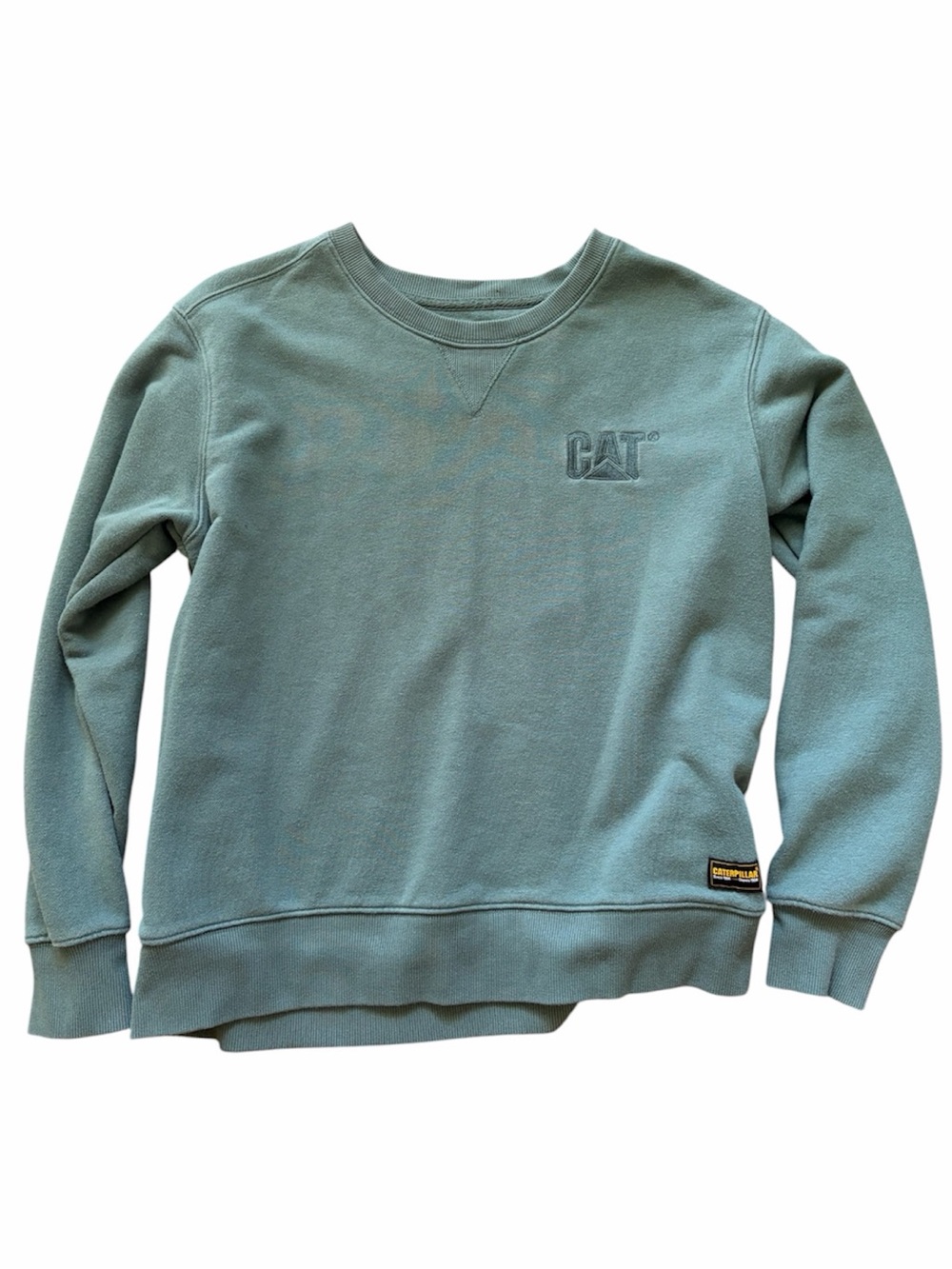 Caterpillar CAT Crewneck Sweatshirt Sage Green Y2K Workwear Gorpcore Casual Soft